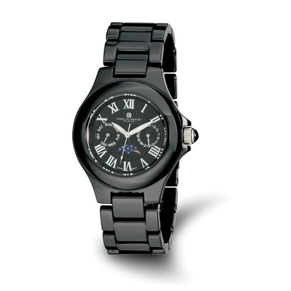 Charles Hubert Mens Black Ceramic Multifunction Watch